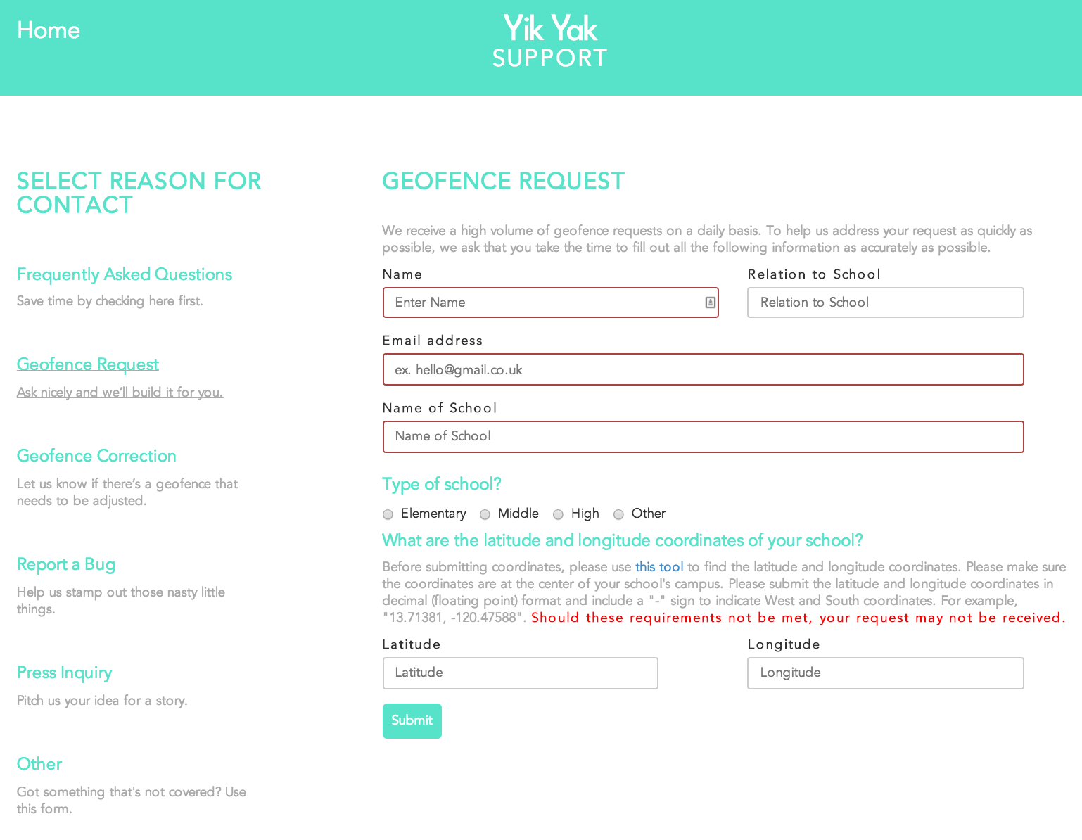 Yik Yak Support Page